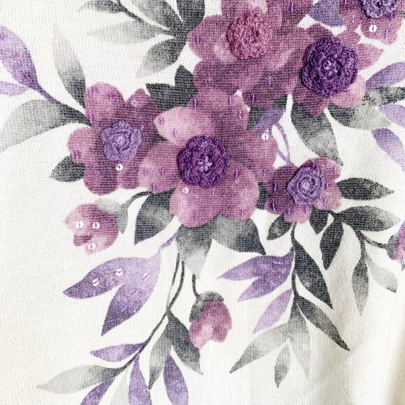 Vintage Alfred Dunner Purple Floral Wool Blend Mock Neck Sweater Sparkle Size LP - Picture 6 of 11